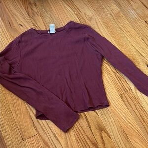 Bozzolo Red Fitted Ribbed Long Sleeve Tee